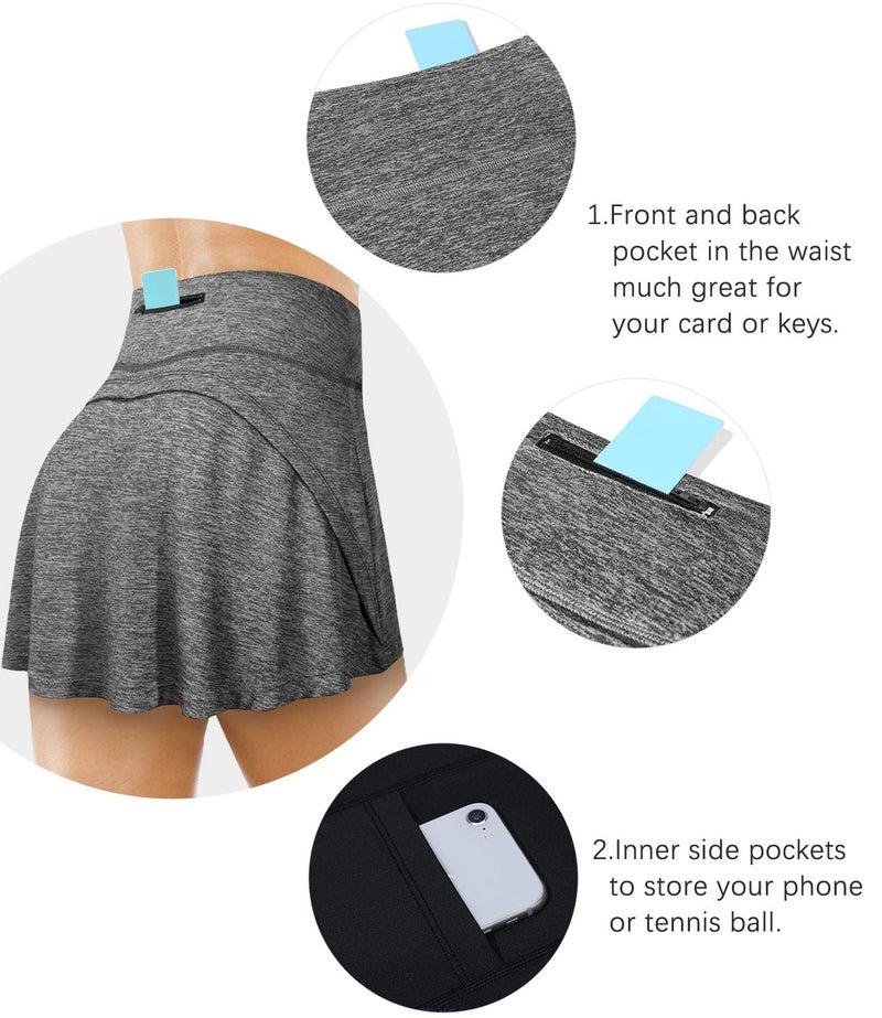 Fulbelle Tennis Skirts for Women, Summer Golf Skorts Skirts for Women with Pockets Cute Athletic Skort Running Skirt High Waisted Grey X-Large - Image 4
